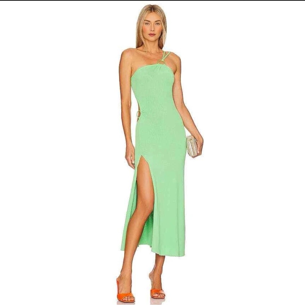 For Love & Lemons One-Shoulder Mint Green Cutout Midi Dress